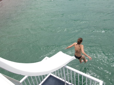 Down the water slide of the houseboat on Lake Mead. <em>Photo by Susan Lanier-Graham</em>