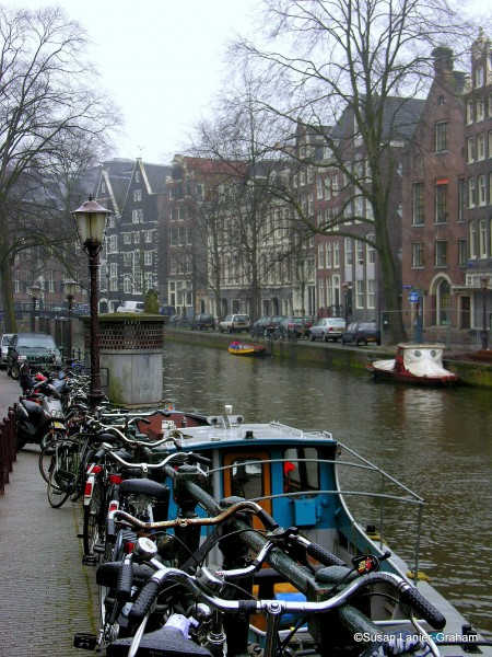 Bikes along an Amsterdam canal