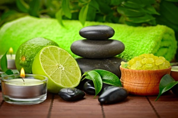 spa concept with lime and sea toning crystals