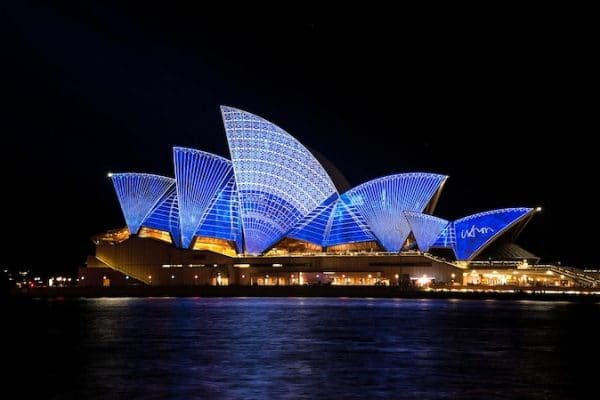 The Sydney Opera House at night. Sydney Airport car rental.