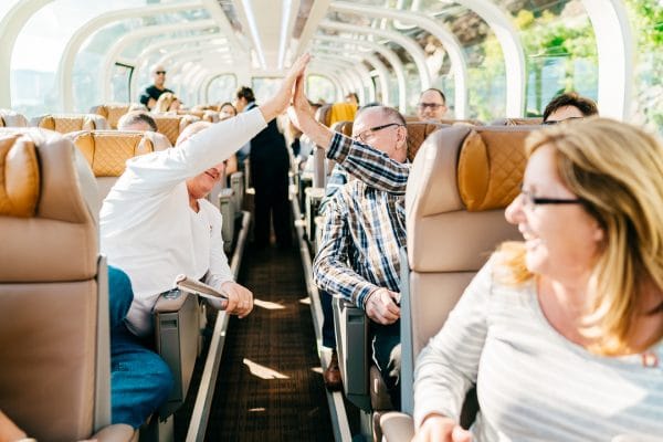 Rocky Mountaineer guests onboard GoldLeaf Service. Photo courtesy Rocky Mountaineer