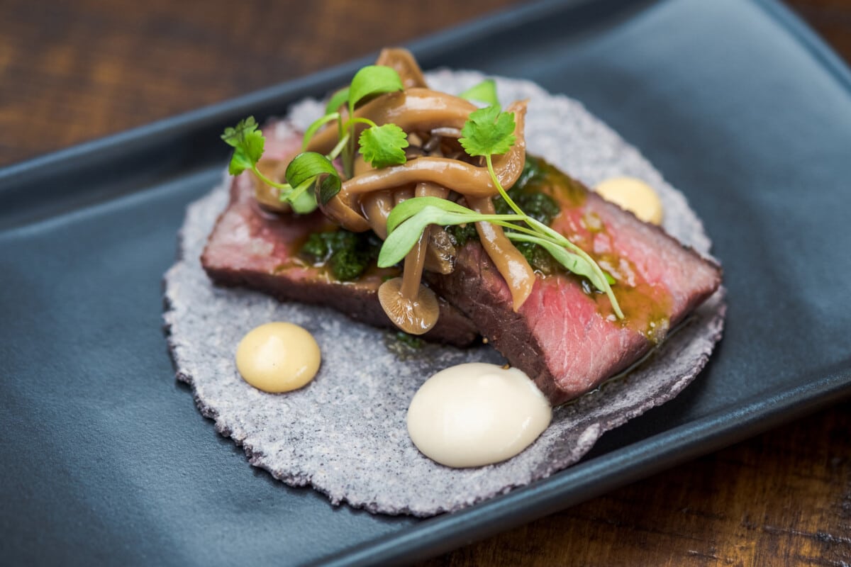 CRUjiente Tacos Wagyu Taco with cilantro.