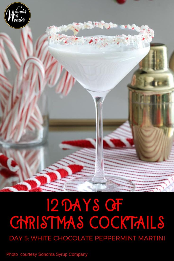 What better way to celebrate Christmas than with 12 Christmas cocktails? On the 5th day of Christmas, I sip a White Chocolate Peppermint Martini. It blends #Godiva #Chocolate with vanilla #vodka and Peppermint Simple Syrup from Sonoma Syrup. #Christmas #cocktails #holidays #recipe #chocolate #peppermint