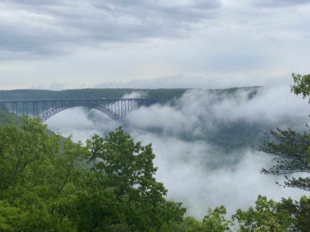 New River Gorge Bridge in mist