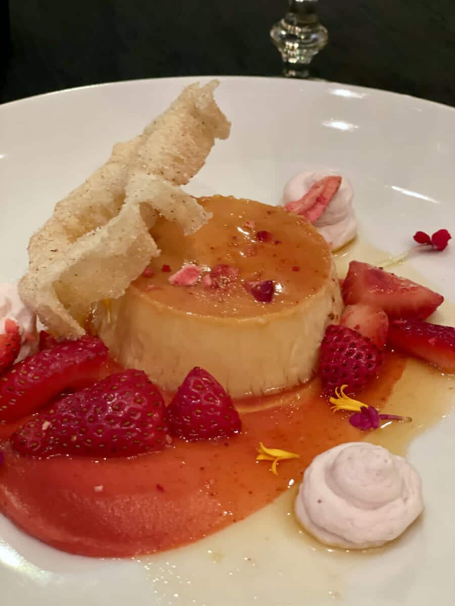 Almond Flan is the final course at Late Lunch & Learn at Sanctuary on Camelback. Photo by Susan Lanier-Graham