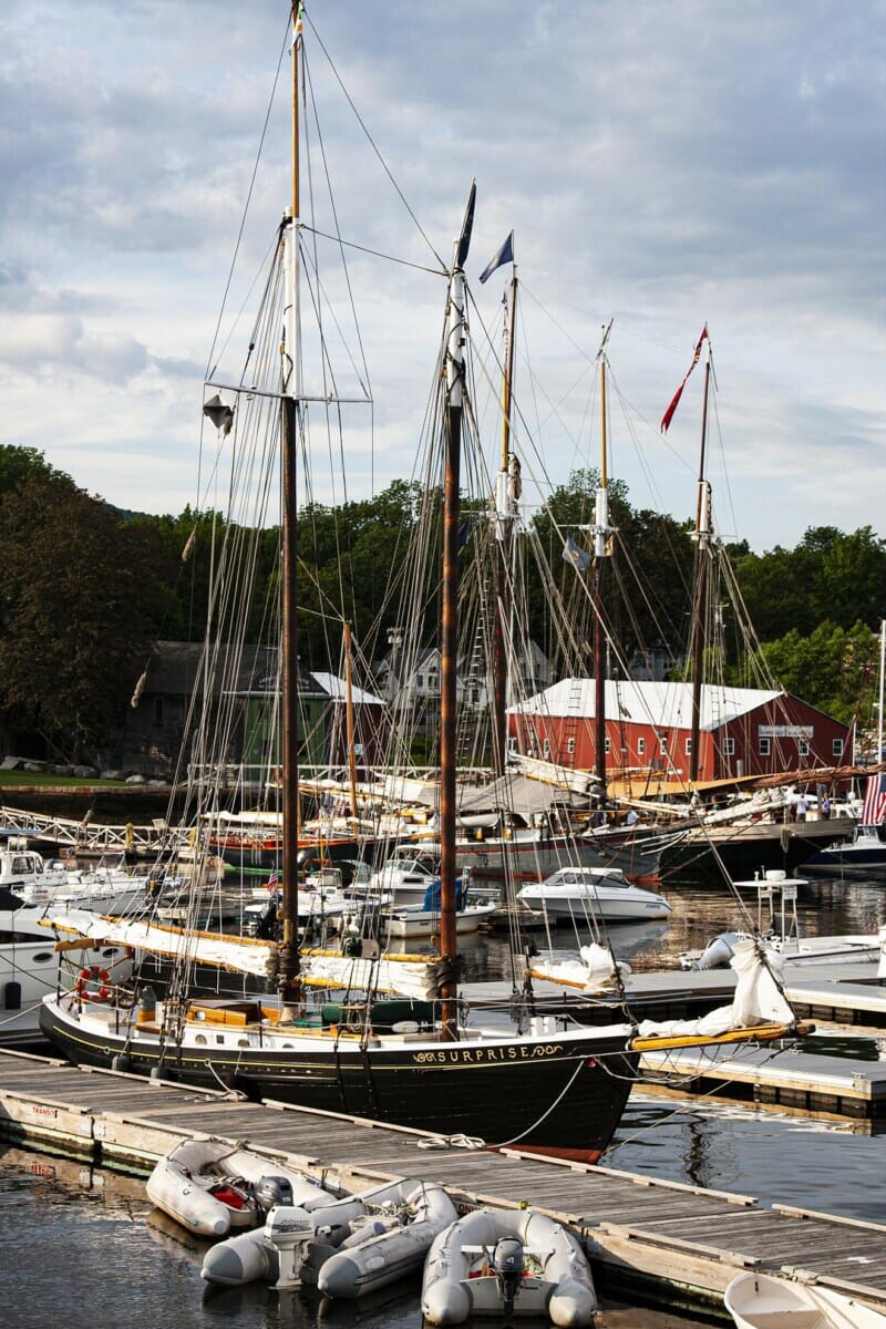 schooner in docked in Camden Harbor