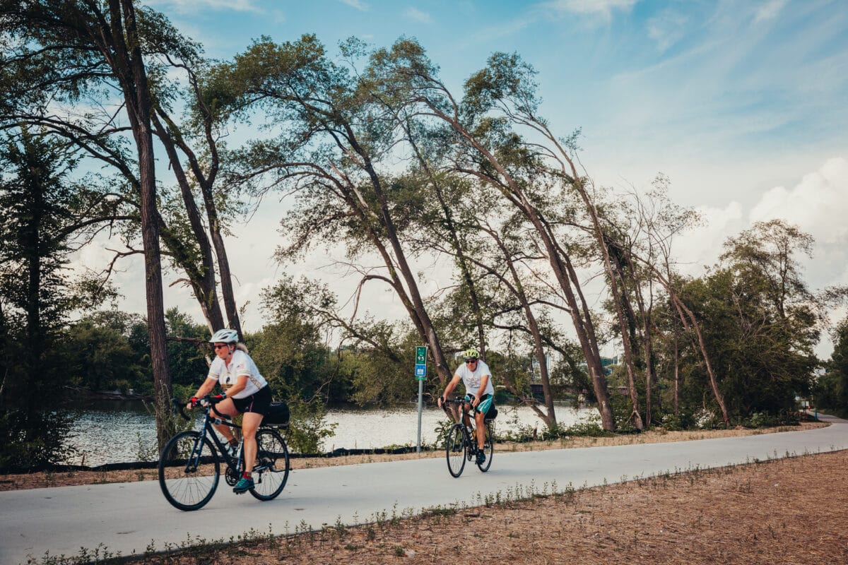 Bikers on the Cedar Valley Nature Trail, Cedar Rapids Iowa