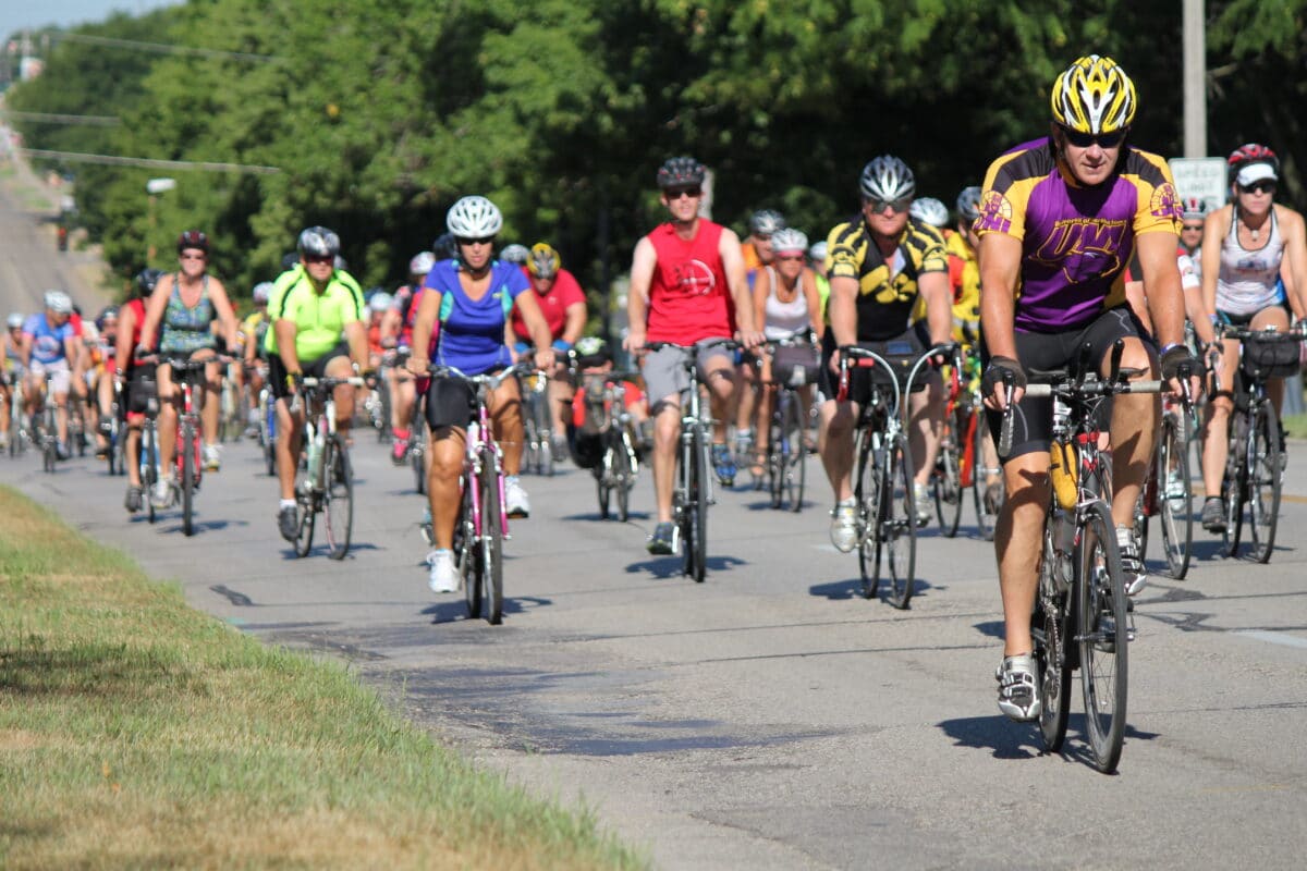 Bikers in the Ragbrai event, Cedar Rapids Iowa