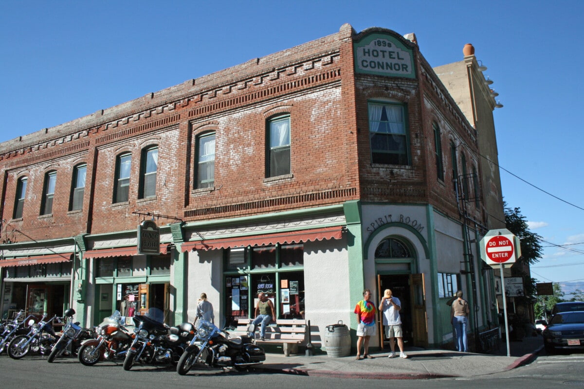 Exterior view of the Spirit Room with motorcycles parked outside