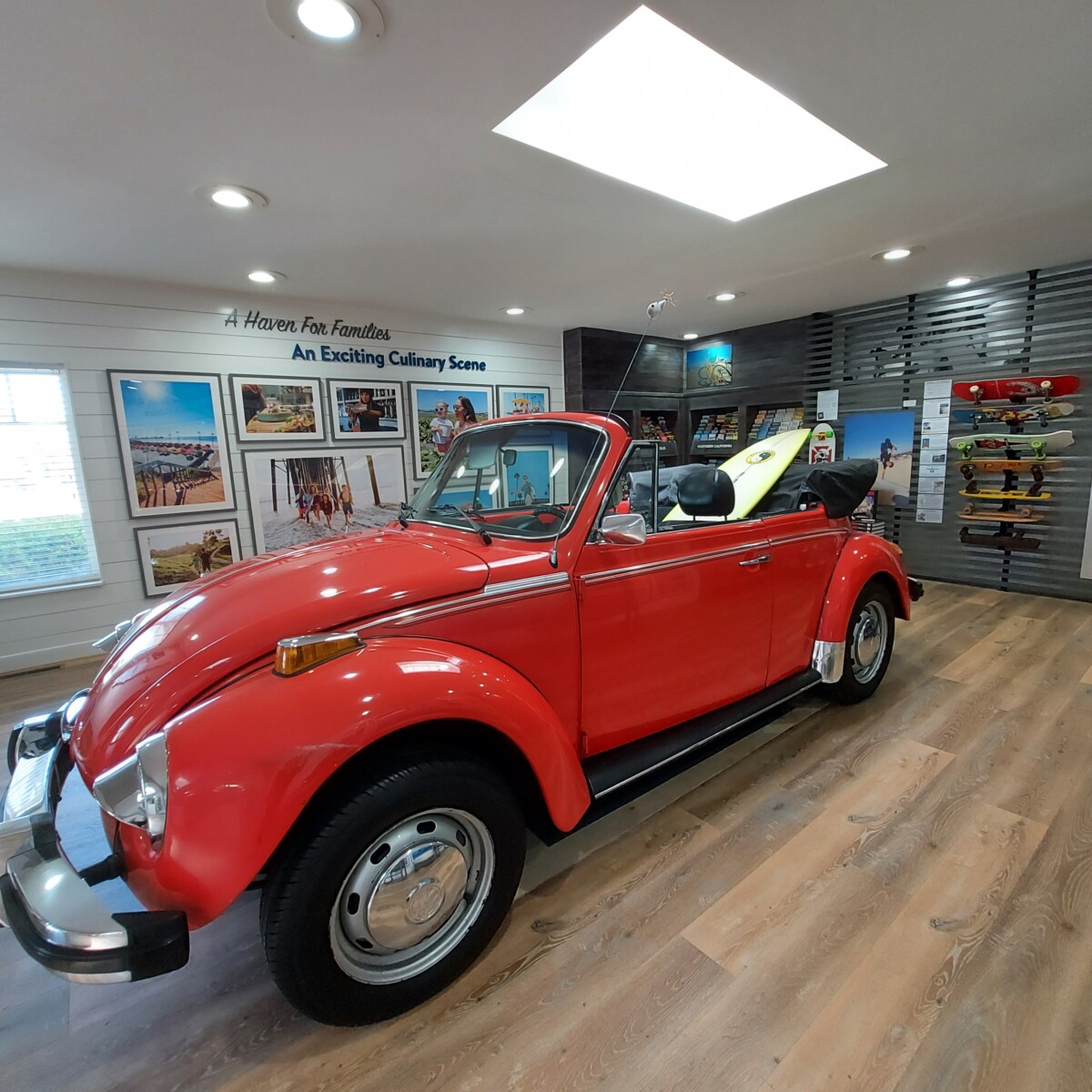 Red Volkswagon with Surfboard