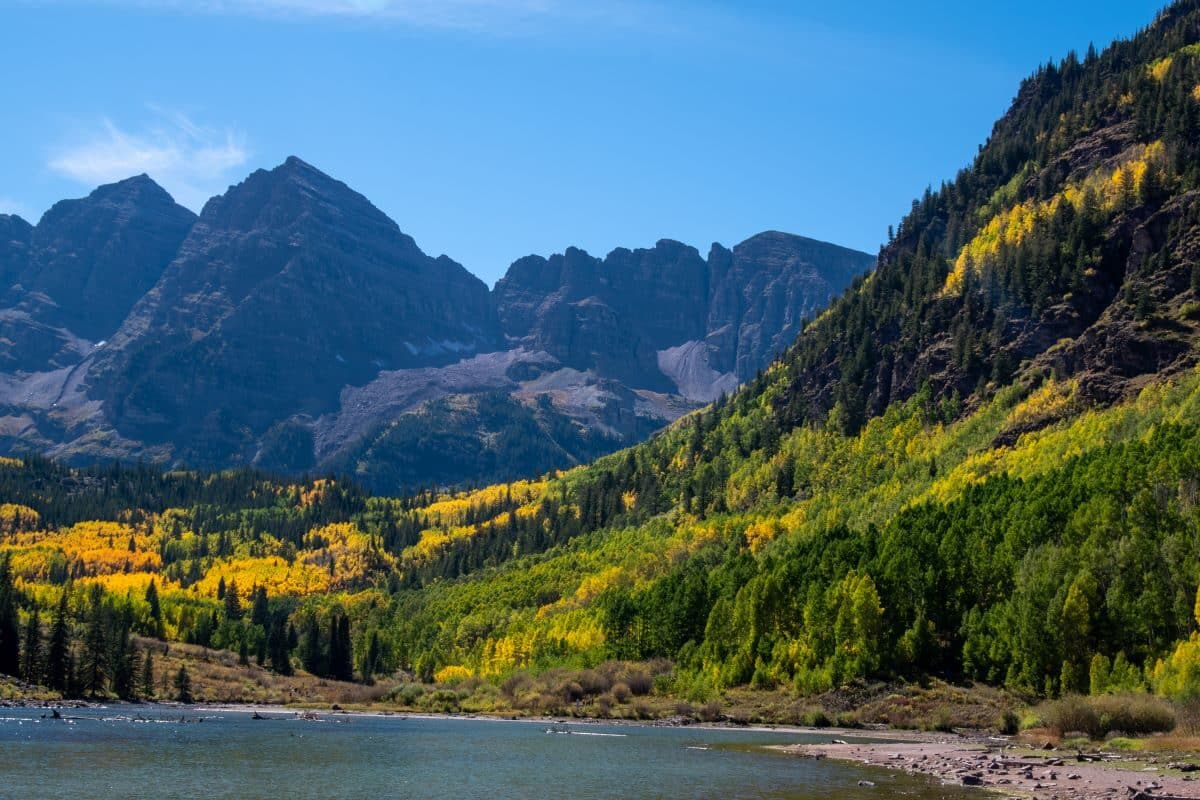 Maroon Bells in the fall in the Colorado Rockies.