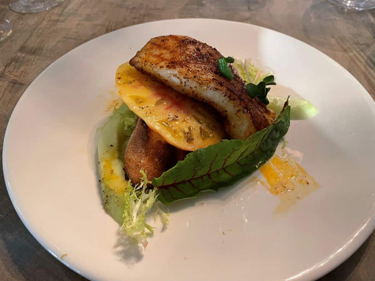 TMACS' sea bass. Celebrate Syrah Walla Walla Valley Wine.