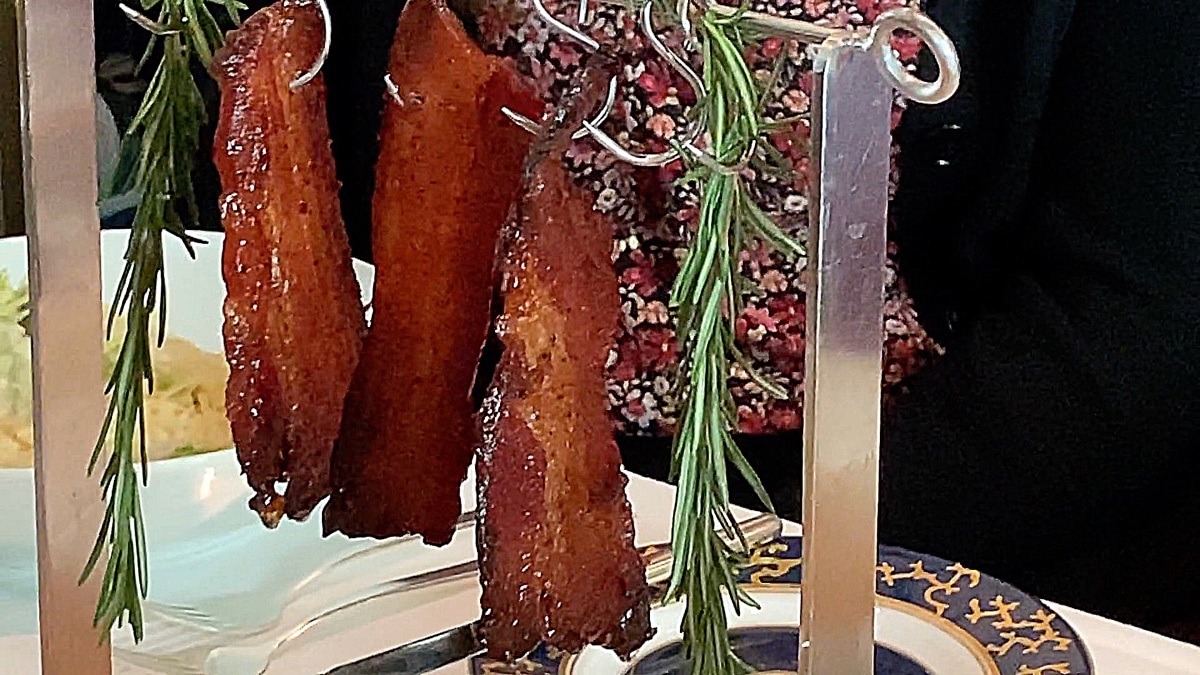 Clothes line bacon at Pinnacle Grill.