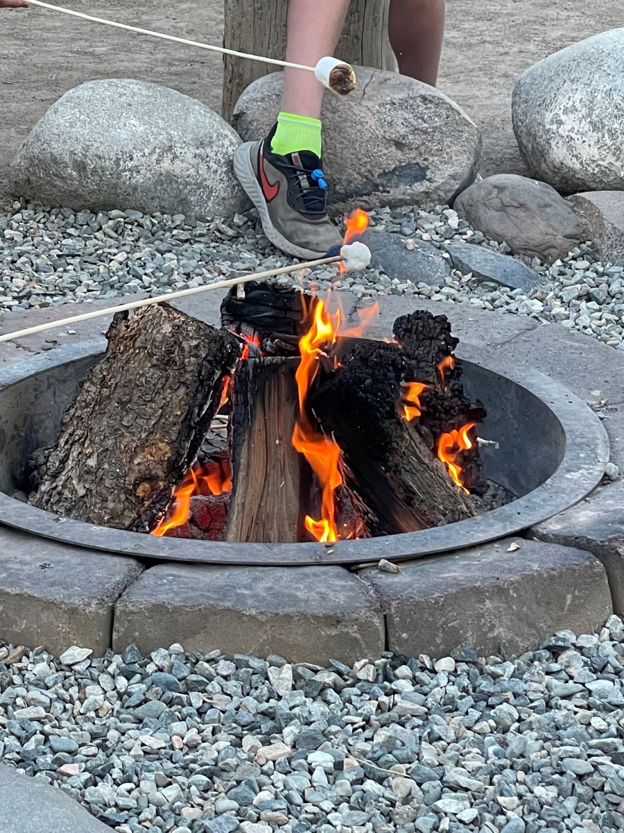 Evening s'mores while glamping in Montana.