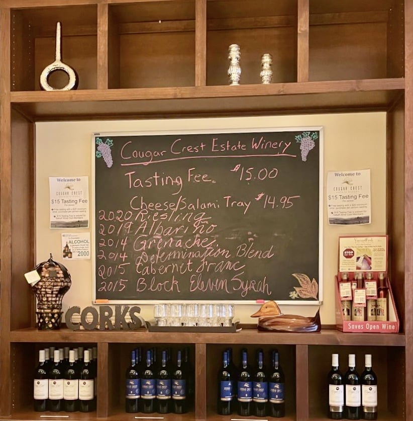 Tasting from the Menu at Cougar Crest Winery. Photo by Meghan Fitzgerald