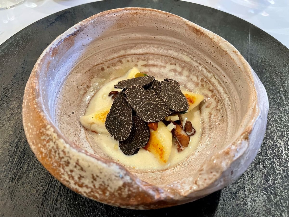 Ricotta gnocchi and roasted Brentwood corn with Australian truffles at The Farmhouse Inn.