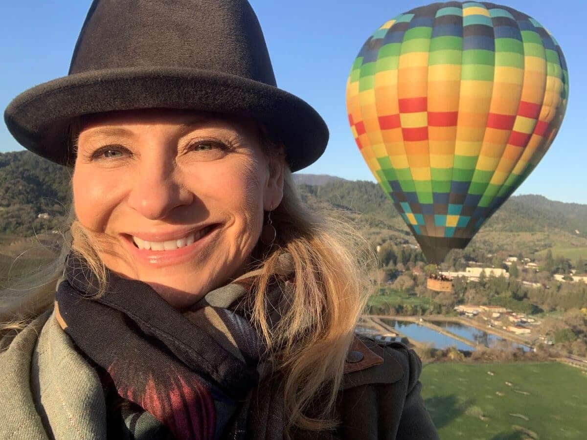 A balloon ride in Napa Valley while filming 100 Days, Drinks, Dishes, and Destinations. Photo courtesy of Leslie Sbrocco