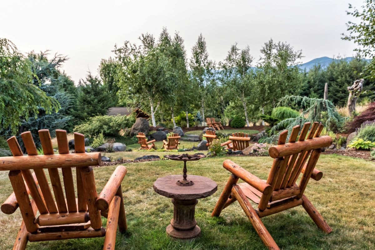 Lawn chairs at Carson Ridge Luxury Cabins in the Columbia River Gorge.