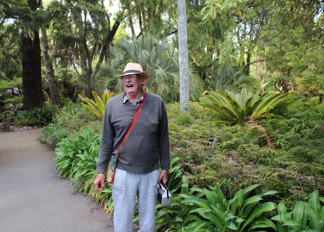 A friendly local at the Queen's Gardens in Nelson.