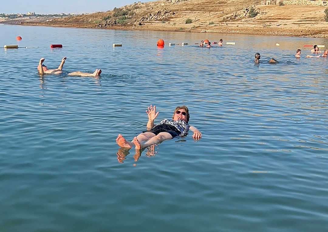 Floating on the Dead Sea.