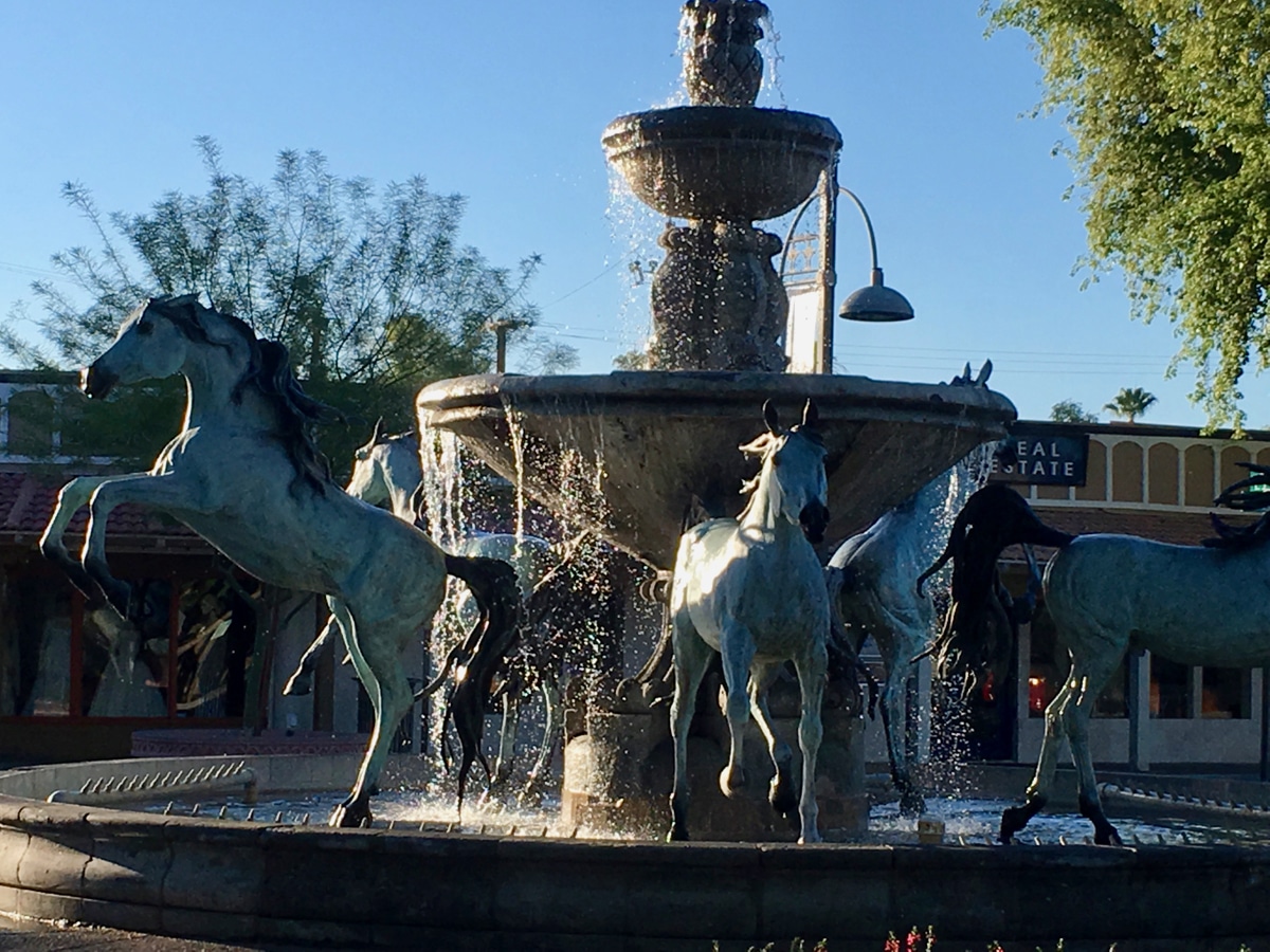 Bronze Horse Sculpture depicting Arabian horses, a beautiful piece of art in Scottsdale.