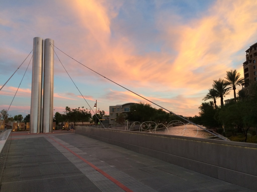 Soleri bridge at sunset.