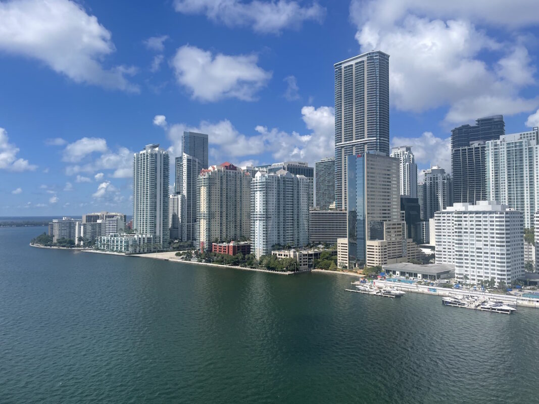 The Miami skyline viewed from over the ocean. If you look very close, you might see one of the best Miami restaurants.