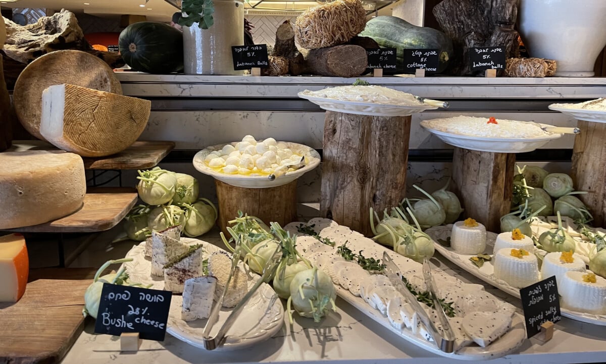 Selection of local cheeses at Mitzpe Hayamim in Northern Israel.