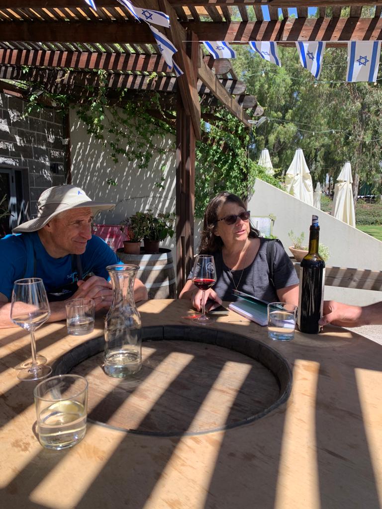 Sandy and Ira Bornstein at Bazelet HaGolan Winery.