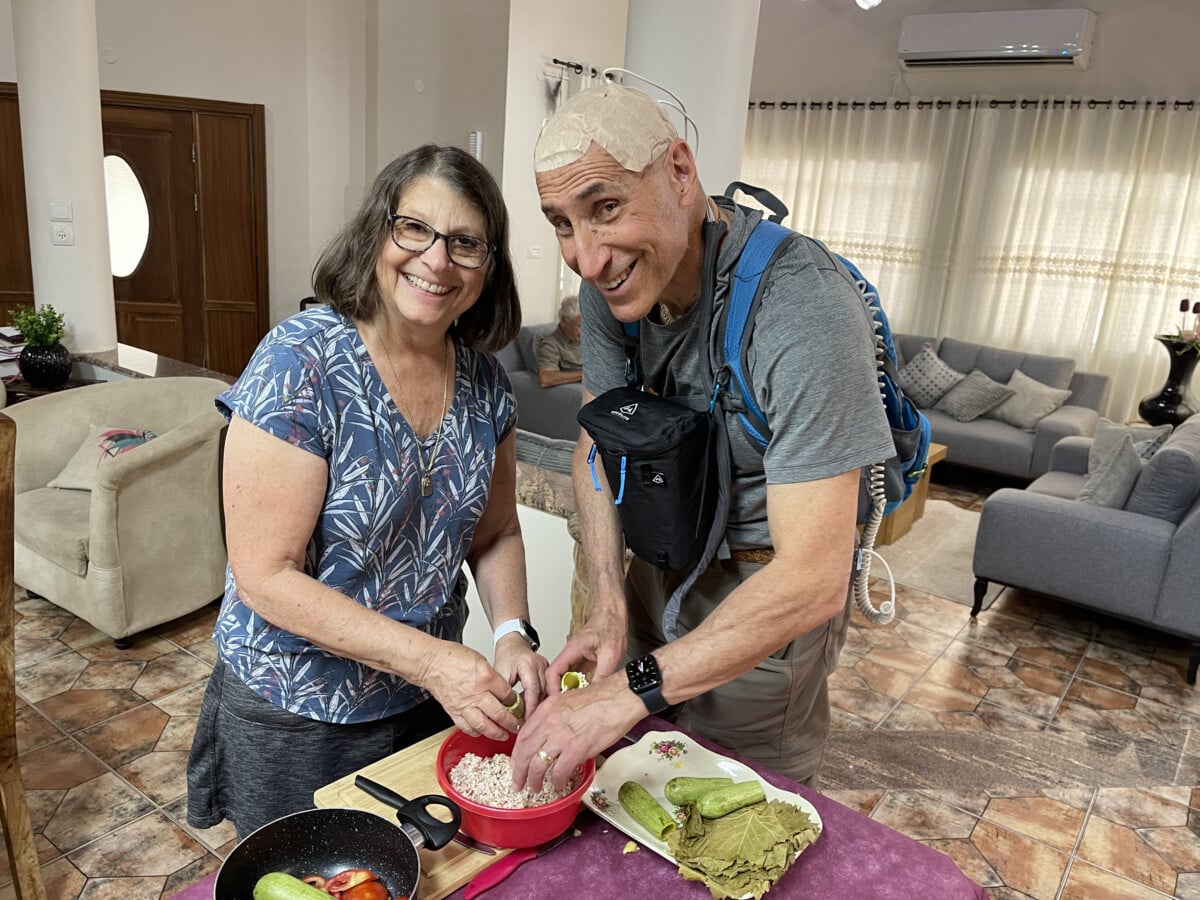 Sandy and Ira Bornstein participating in a Galileat Cooking Class.