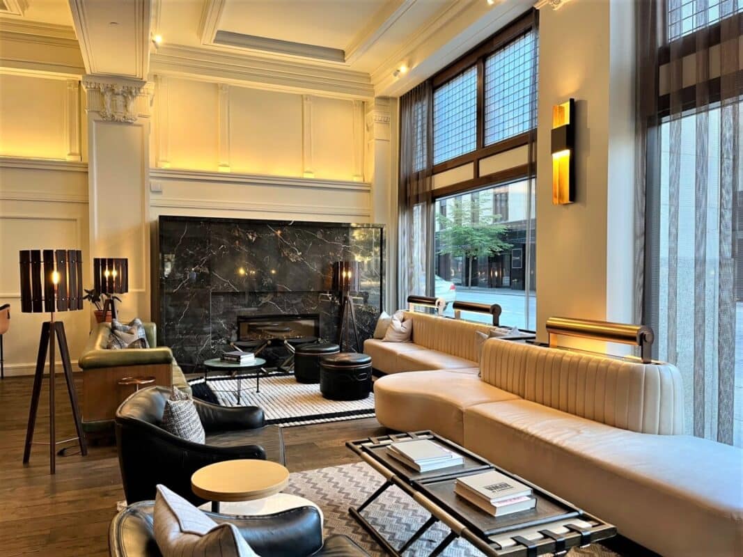 The lobby of Surety Hotel has become a neighborhood 'living room' for guests and locals. Photo by Lisa Waterman Gray