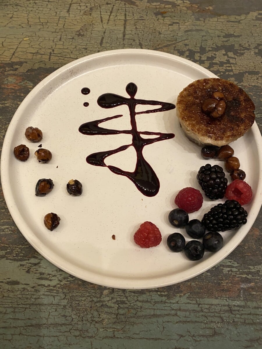 Vegan crème brûlée cheesecake.