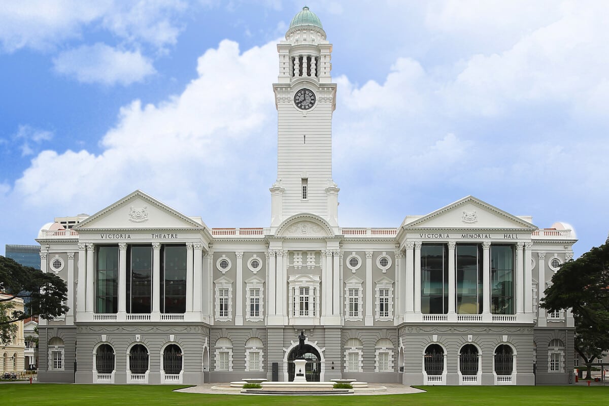 The Victoria Theatre and Concert Hall with Raffles statue out front is a must see during 2 Days in Singapore.
