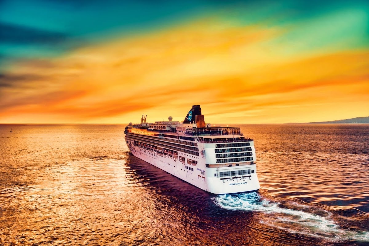 Luxury cruise ship at sunset