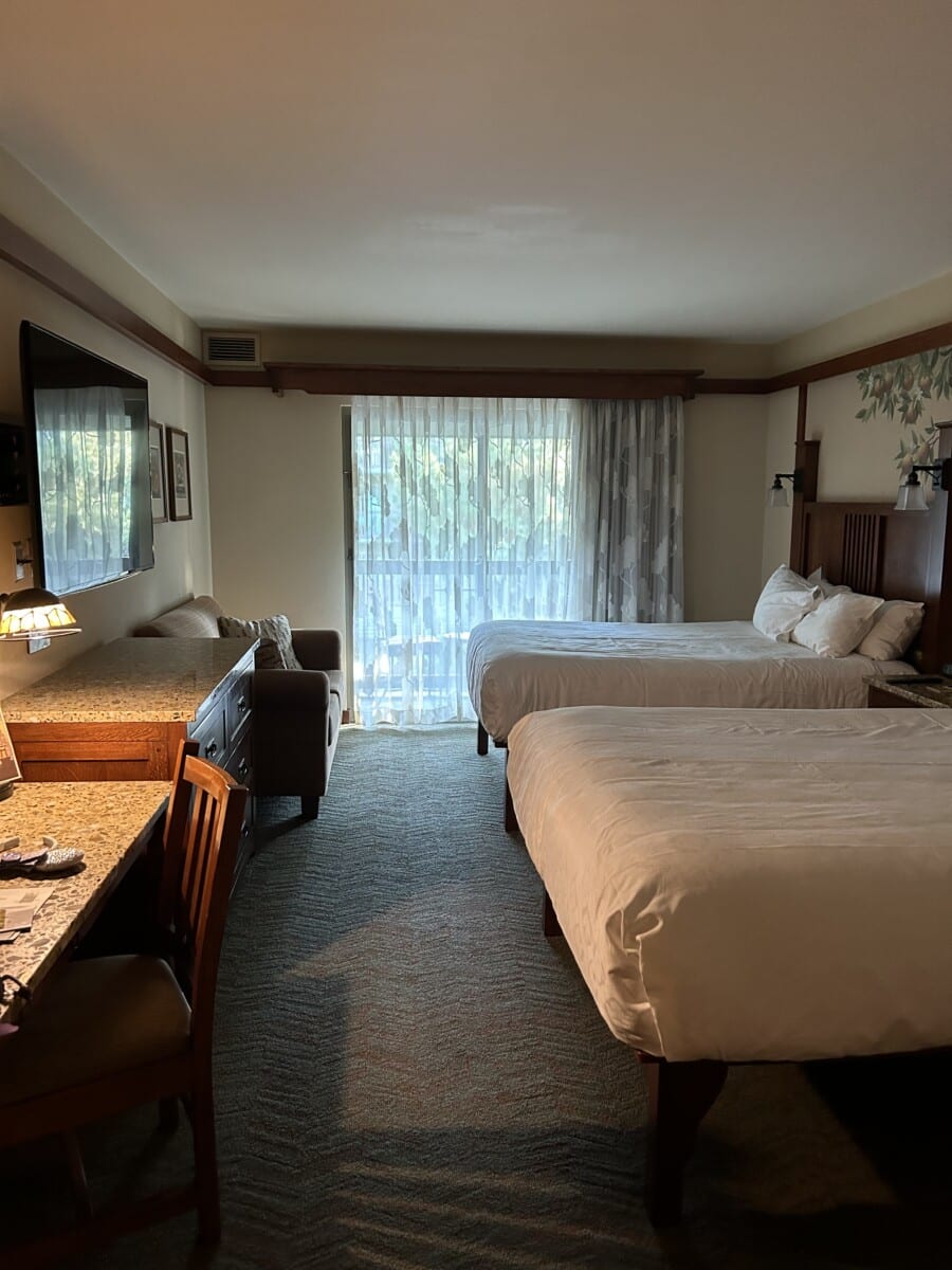 Standard guest room at the Grand Californian Hotel and Spa.