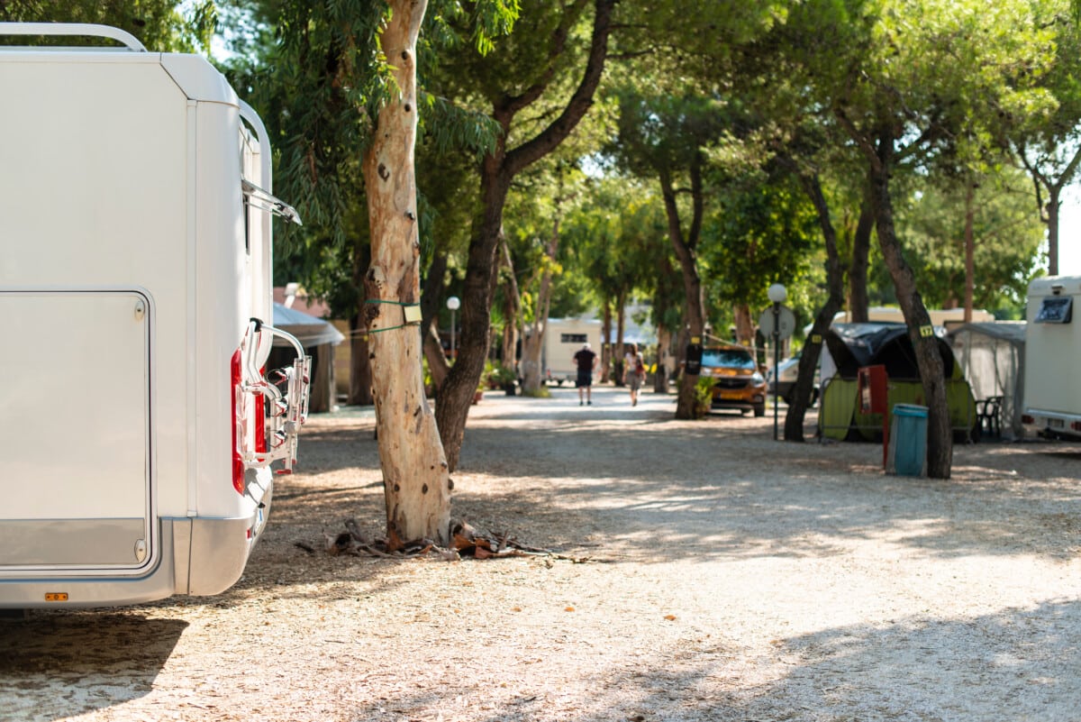 Caravan on campsite. Camping view.