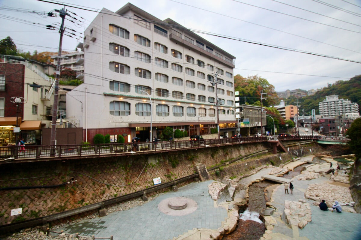 We stayed at this hotel in the historic onsen town of Arima. The river walk takes you past little hot springs where you can test the water temperature if you're brave.