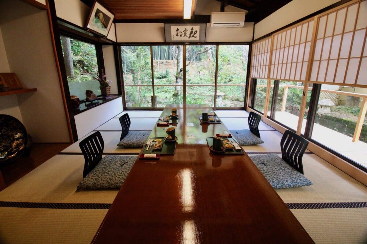 Juntei is a restaurant on the edge of a bamboo forest on the outskirts of Kyoto. I've been there twice and think it's one of the most amazing restaurants in Japan. Ask the folks at the Kyoto Train Station Information office how to get to Juntei and have a great meal. All the dining rooms are private and the 11-course meal fantastic.