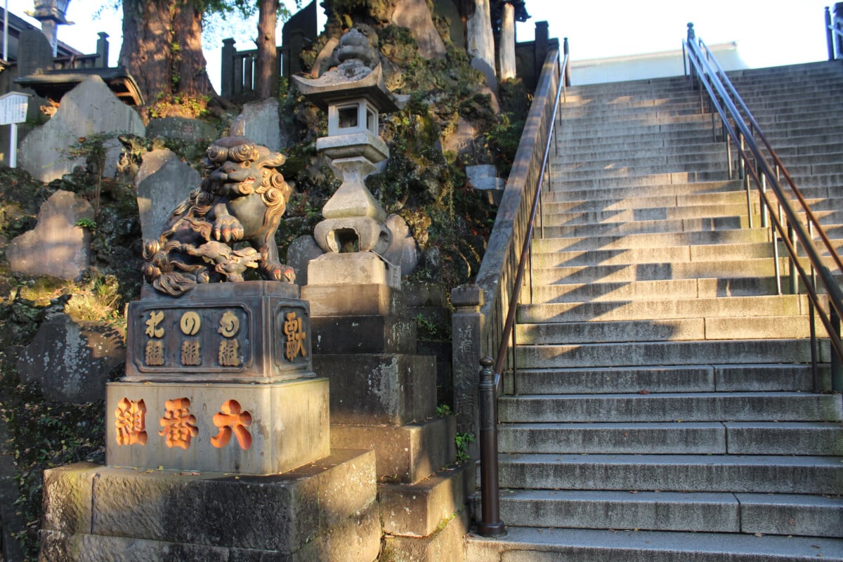 Sun and shadows play on the steps and sculptures during our early morning walk.