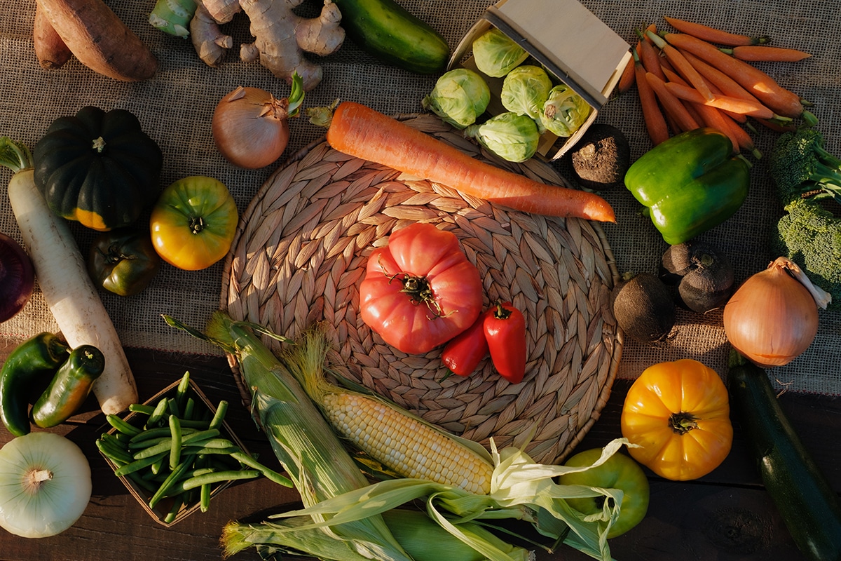 A table of vegetable from Gamble Creek Farms.