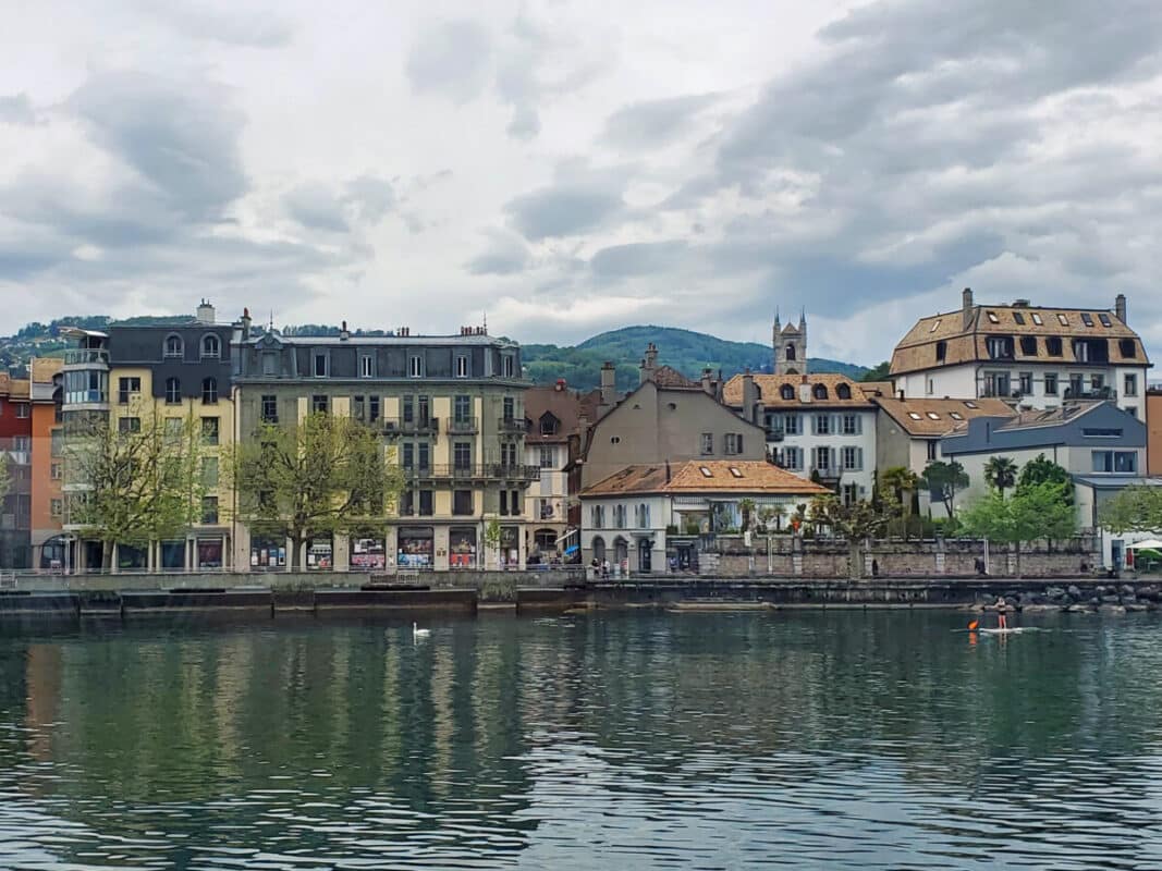It takes roughly 10 minutes to get from Vevey (pictured here) to Montreux. Photo by Teresa Bitler