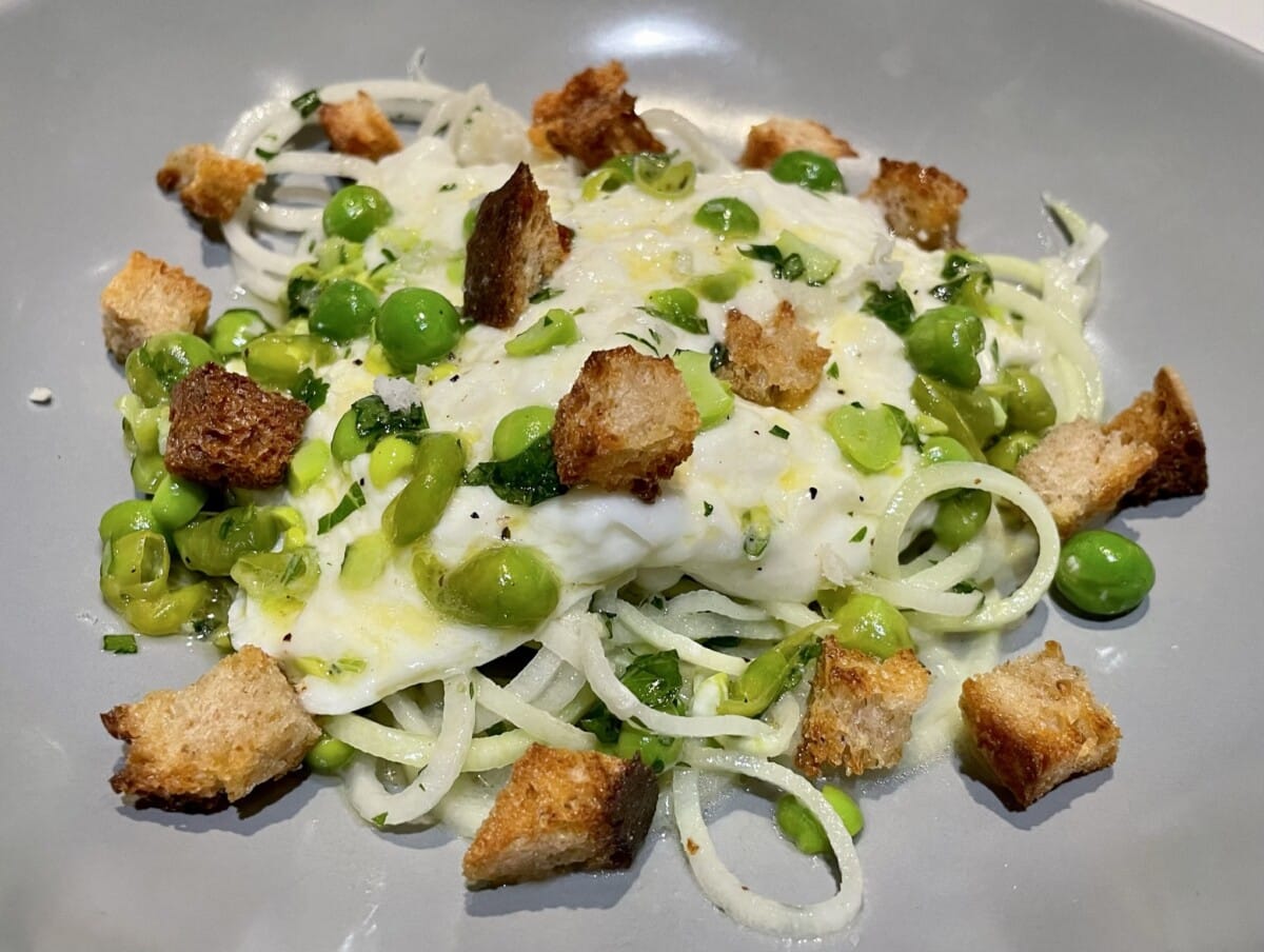 Belfiore Burrata with spring peas.