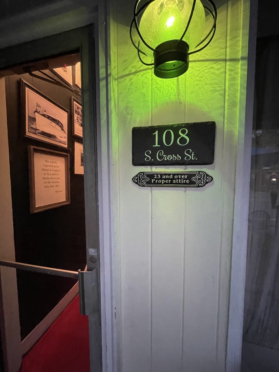 The green light at Zelda's was on the night I stayed in Chestertown, Maryland.
