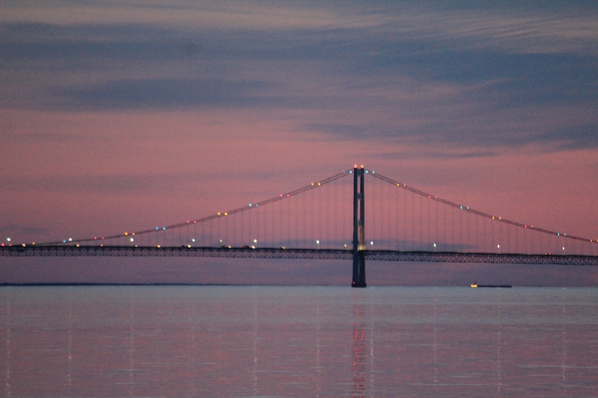 Mackinac Bridge at night.