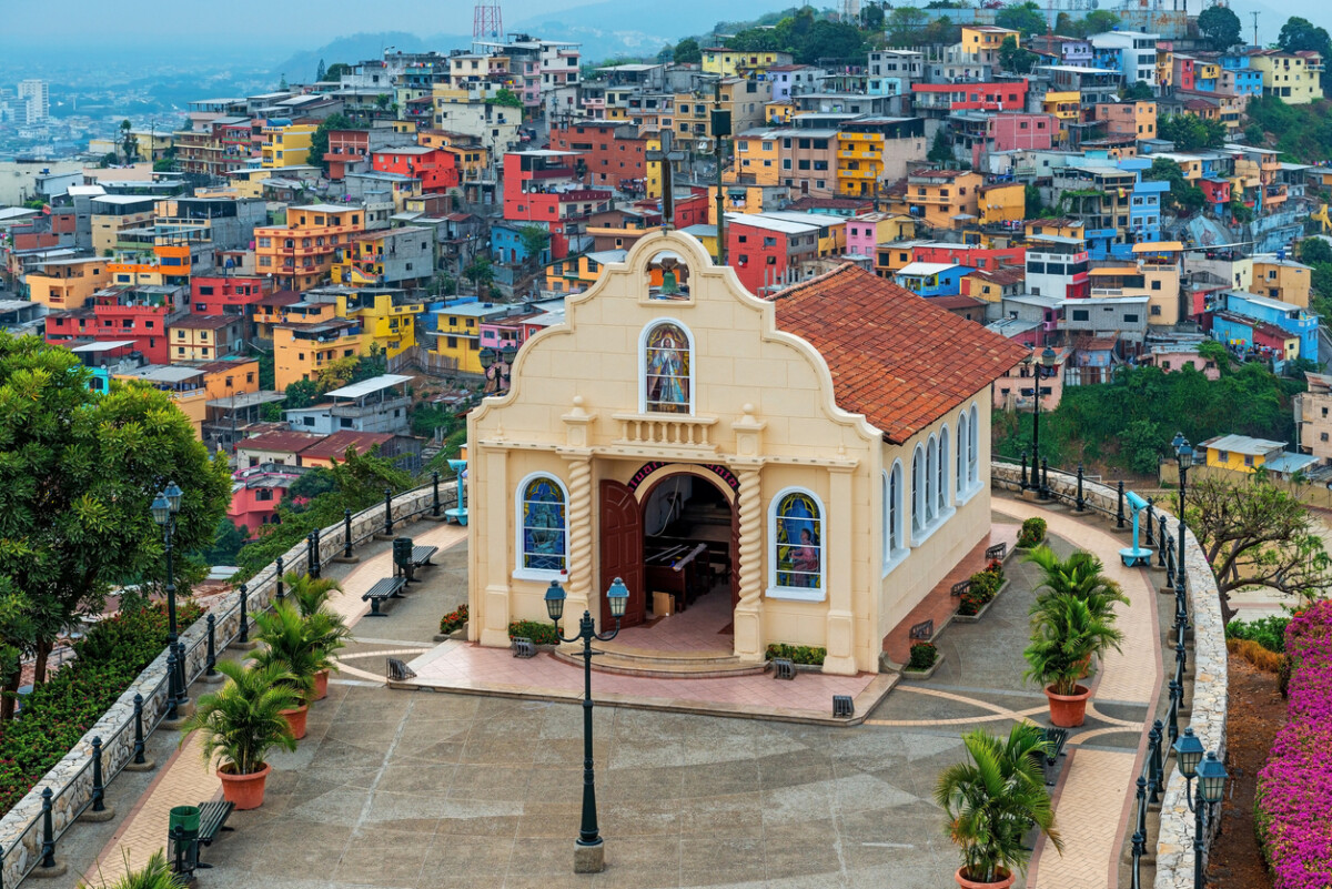 Ecuador's Diverse Ecotourism Wonders 4 Cityscape of Santa Ana Hill Church with colorful colonial housing, Las Penas district, Guayaquil, Ecuador. Photo by SL_Photography via iStock by Getty Images