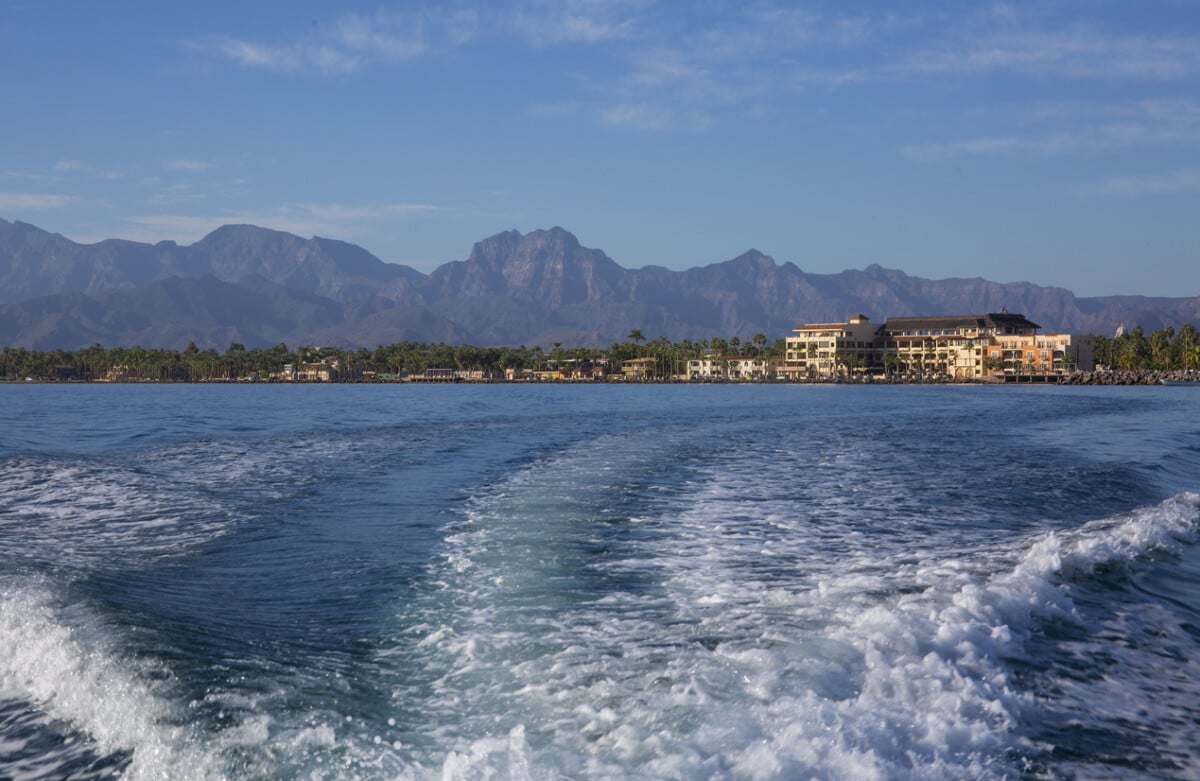 Shoreline of Loreto, Mexico, with La Giganta mountain range in the background