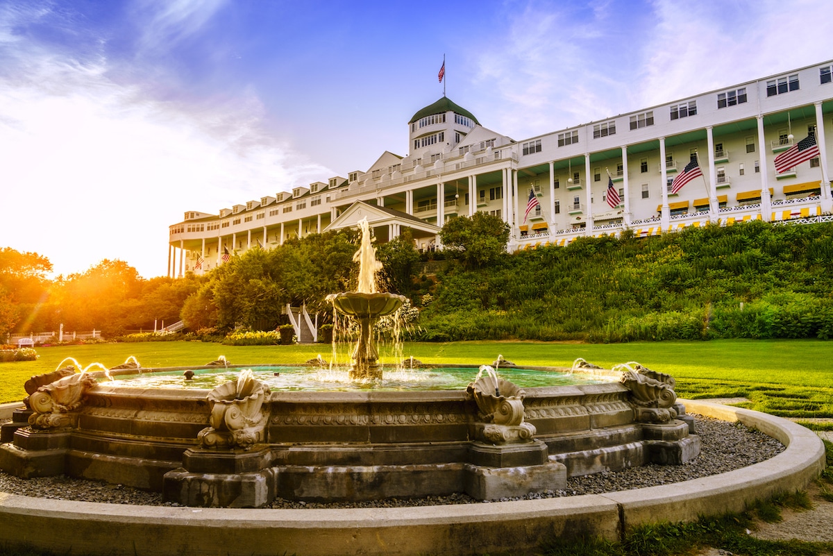 Grand Hotel on Mackinac Island, Michigan. The hotel was built in 1887 and designated as a State Historical Building.