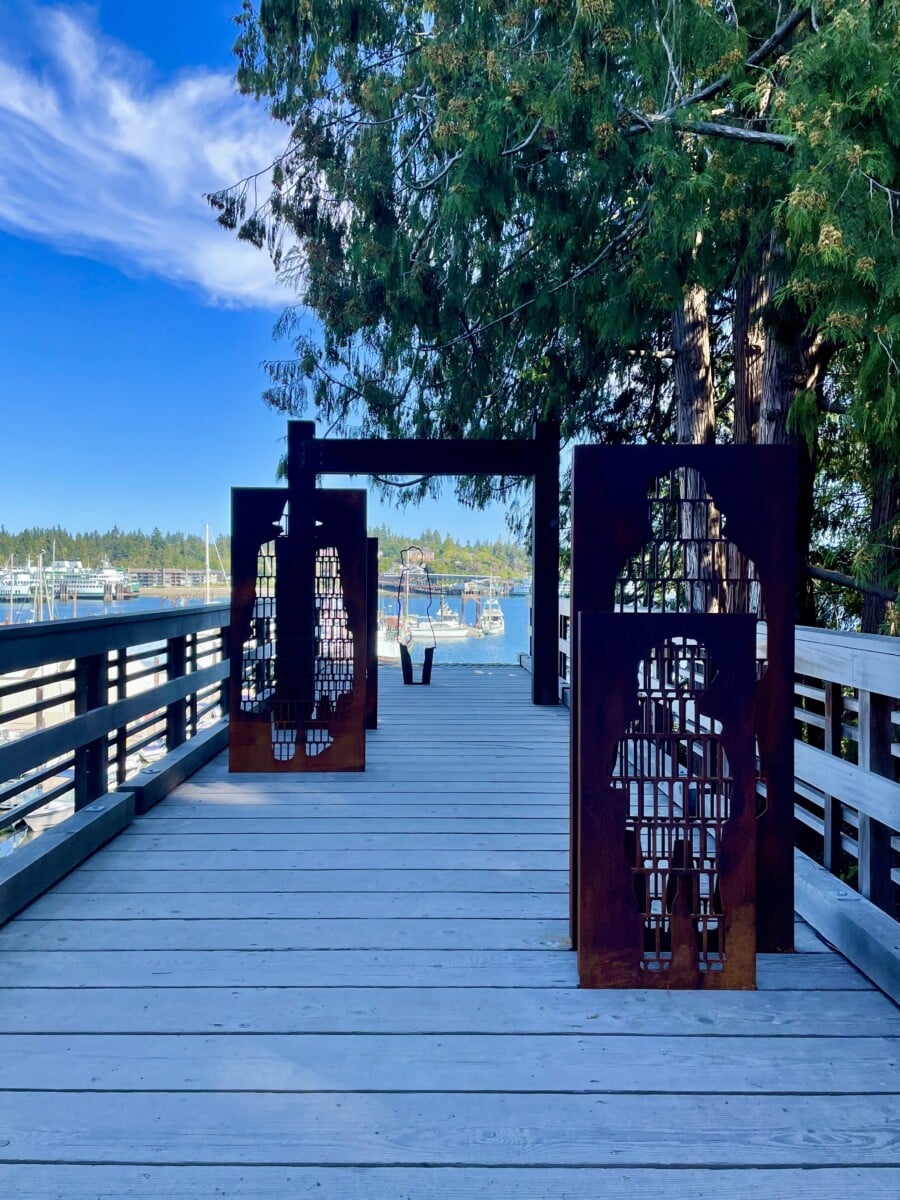 Rusted iron sculptures on the Departure Deck.