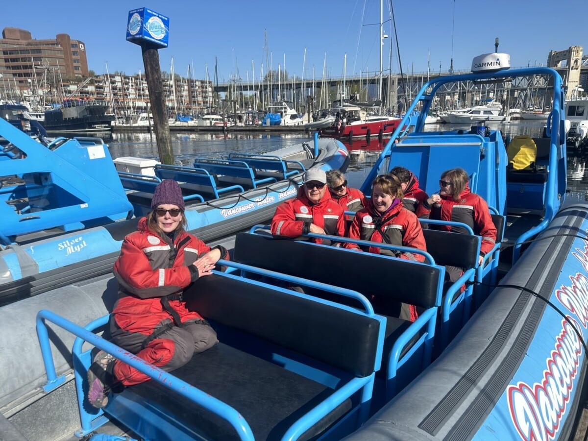 Suited up for a Zodiac cruise with Vancouver Water Adventures. Photo courtesy of Teresa Bergen