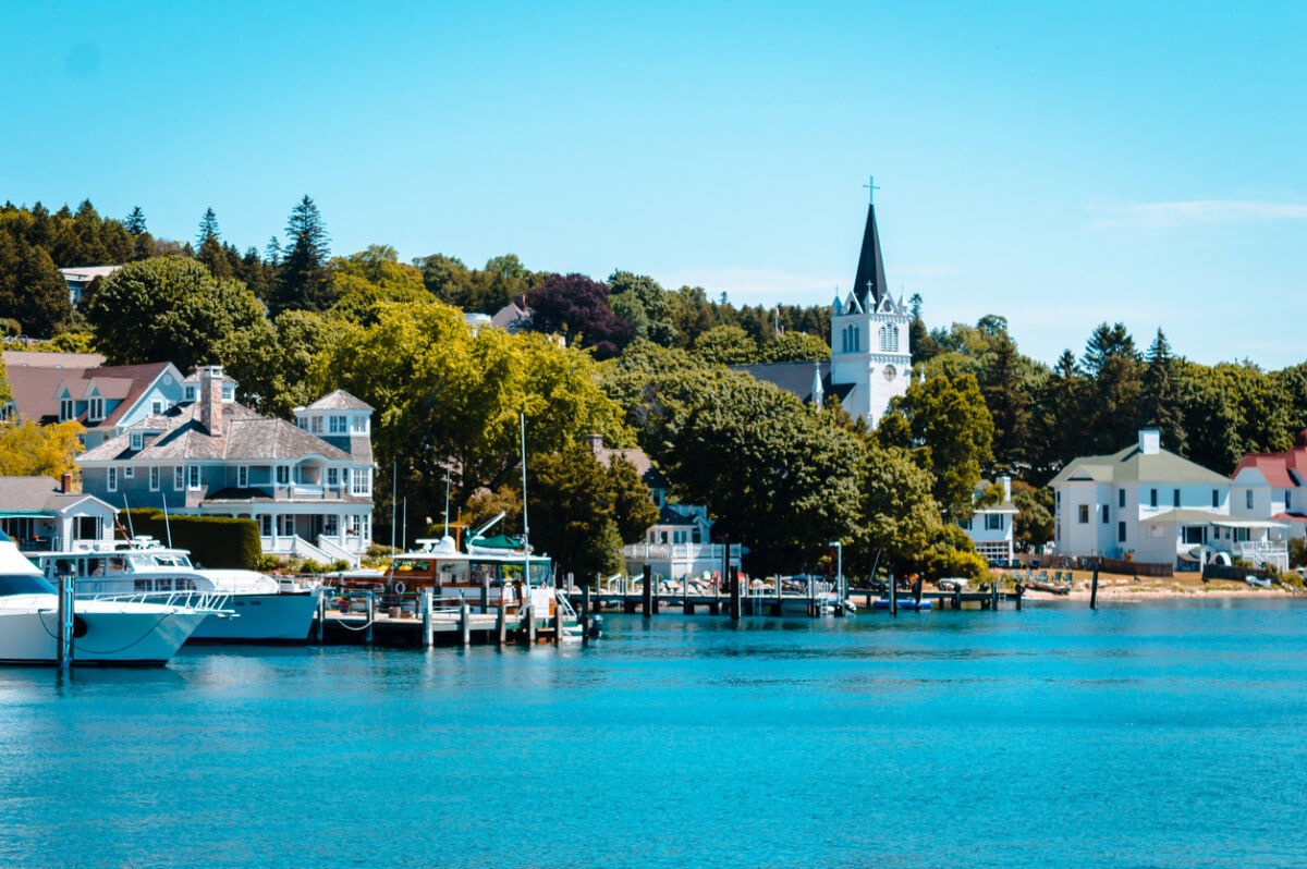 harbor view of Mackinac Island from Lake Huron. Photo by Michael Deemer
